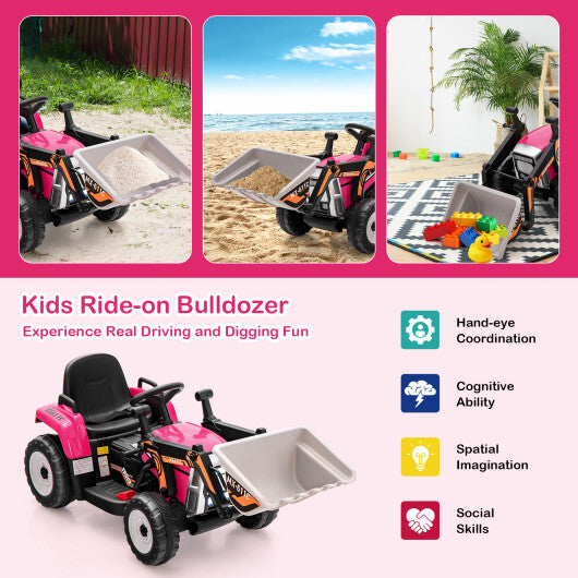 12V Battery Powered Kids Ride on Excavator with Adjustable Arm and Bucket-Pink