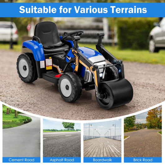 12V Kids Ride on Road Roller with 2.4G Remote Control-Blue - Color: Blue W2B