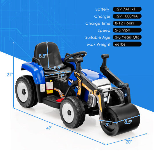 12V Kids Ride on Road Roller with 2.4G Remote Control-Blue - Color: Blue W2B