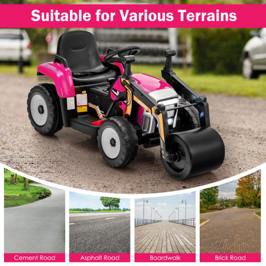 12V Kids Ride on Road Roller with 2.4G Remote Control-Pink - Color: Pink W2B