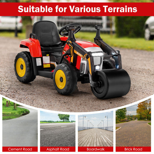 12V Kids Ride on Road Roller with 2.4G Remote Control-Yellow