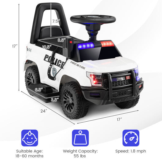 6V Kids Ride On Police Car with Real Megaphone and Siren Flashing Lights-Black W2B