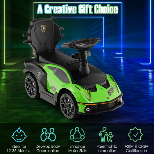 3-in-1 Licensed Lamborghini Ride on Push Car with Handle Guardrail-Green W2B