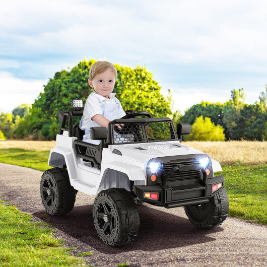 12V Kids Ride On Truck with Remote Control and Headlights-White - Color: White W2B