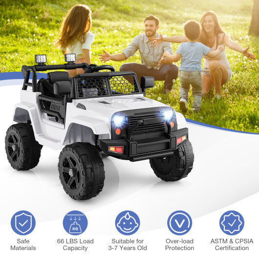 12V Kids Ride On Truck with Remote Control and Headlights-White - Color: White W2B