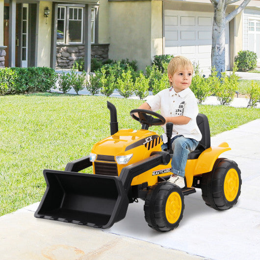 12V Kid's Ride on Excavator with Adjustable Digging Bucket-Yellow W2B
