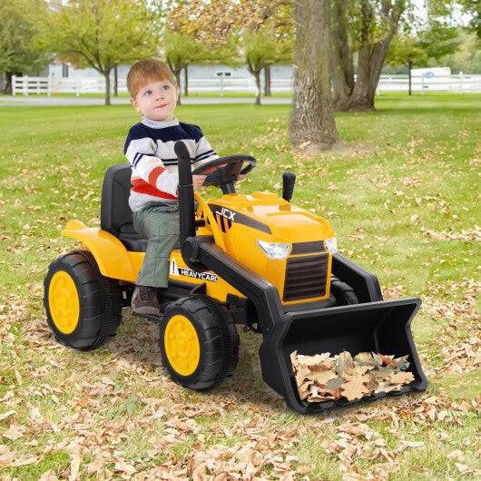 12V Kid's Ride on Excavator with Adjustable Digging Bucket-Yellow W2B