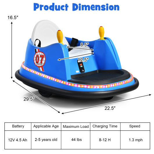 12V Electric Kids Ride On Bumper Car with Flashing Lights for Toddlers-Blue W2B