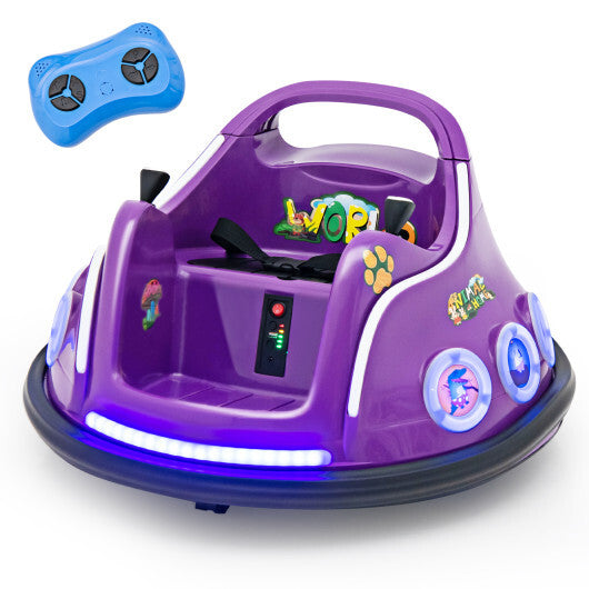 12V Electric Ride On Car with Remote Control and Flashing LED Lights-Purple
