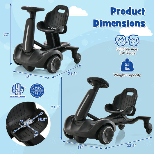 6V Kids Ride on Drift Car with 360? Spin and 2 Adjustable Heights-Black - Color: Black W2B