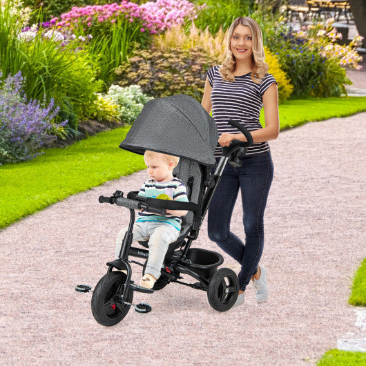 4-in-1 Baby Tricycle Toddler Trike with Reversible Seat and 5-Point Safety Harness-Pink