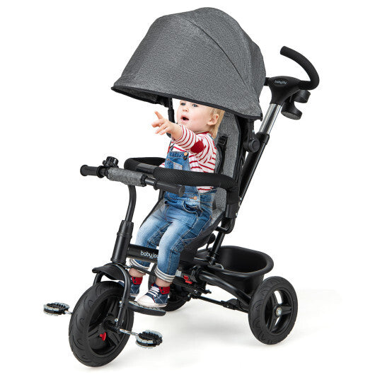 4-in-1 Baby Tricycle Toddler Trike with Reversible Seat and 5-Point Safety Harness-Pink