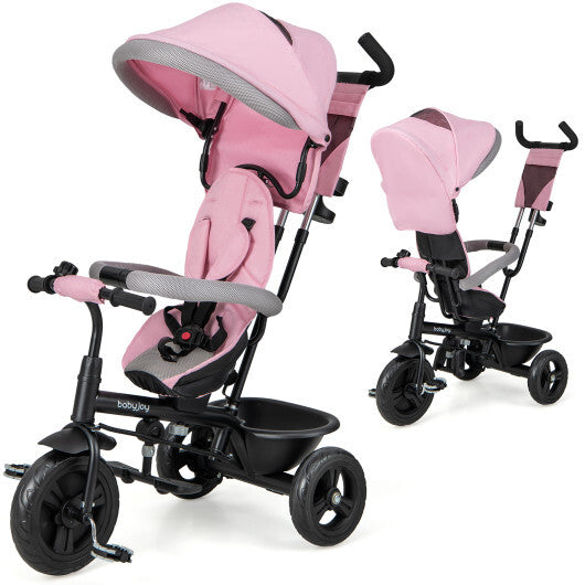 4-in-1 Baby Trike Kids Tricycle with Removable Canopy and Adjustable Push Handle-Pink W2B