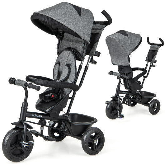 4-in-1 Baby Trike Kids Tricycle with Removable Canopy and Adjustable Push Handle-Pink W2B