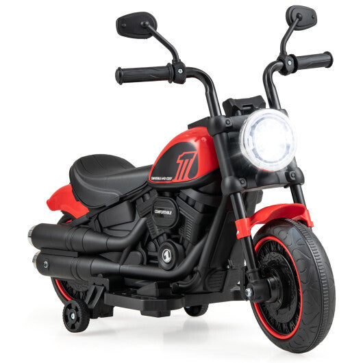 Kids Electric Motorcycle with Training Wheels and LED Headlights-Red - Color: Red W2B