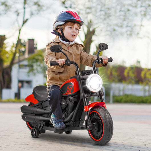 Kids Electric Motorcycle with Training Wheels and LED Headlights-Red - Color: Red W2B