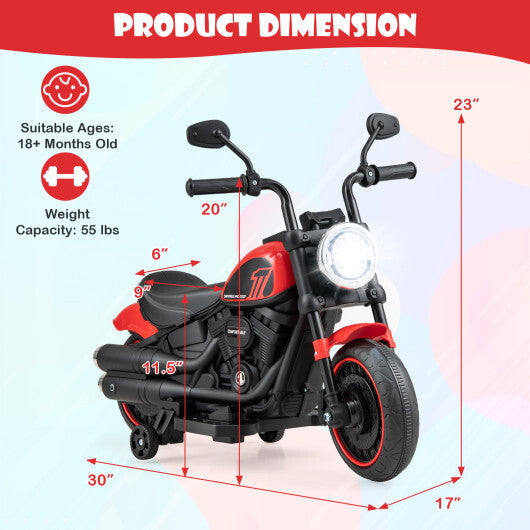 Kids Electric Motorcycle with Training Wheels and LED Headlights-Red - Color: Red W2B