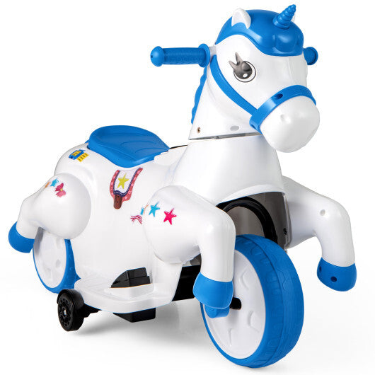 12V Unicorn Ride on Toy with Training Wheels and Horse Riding Mode-Navy W2B