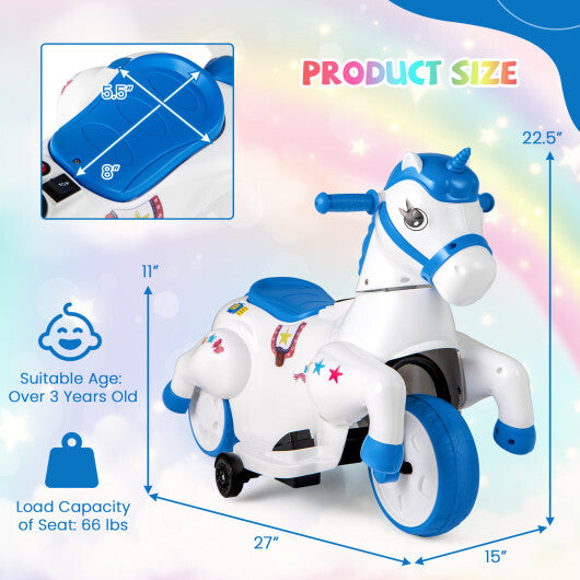 12V Unicorn Ride on Toy with Training Wheels and Horse Riding Mode-Navy W2B
