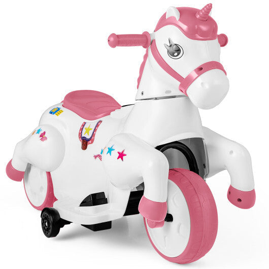 12V Unicorn Ride on Toy with Training Wheels and Horse Riding Mode-Navy W2B