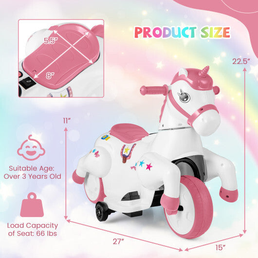 12V Unicorn Ride on Toy with Training Wheels and Horse Riding Mode-Navy W2B