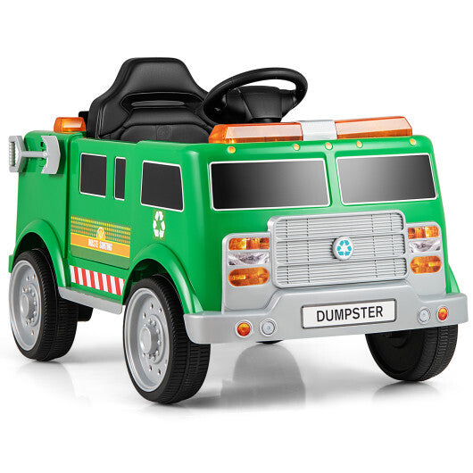 12V Battery Powered Electric Vehicle with Remote Control and Trash Bin-Green W2B