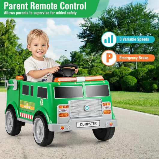 12V Battery Powered Electric Vehicle with Remote Control and Trash Bin-Green W2B