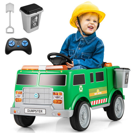 12V Battery Powered Electric Vehicle with Remote Control and Trash Bin-Green W2B