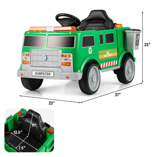 12V Battery Powered Electric Vehicle with Remote Control and Trash Bin-Green W2B