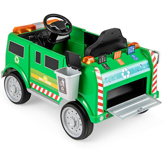 12V Battery Powered Electric Vehicle with Remote Control and Trash Bin-Green W2B