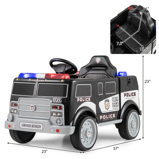 12V Battery Powered Electric Vehicle with 3 Speeds and Megaphone-Black - Color: Black W2B