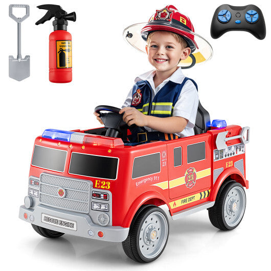 Kids Ride on Fire Truck with Remote Control and Extinguisher-Red