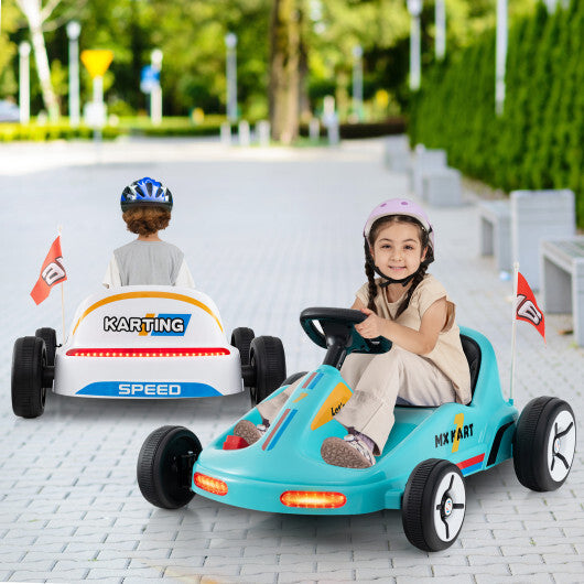 12V Electric Go Kart for Kids Race Toy with Remote Control and Music-Blue W2B
