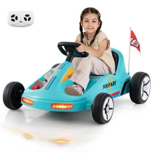 12V Electric Go Kart for Kids Race Toy with Remote Control and Music-Blue W2B