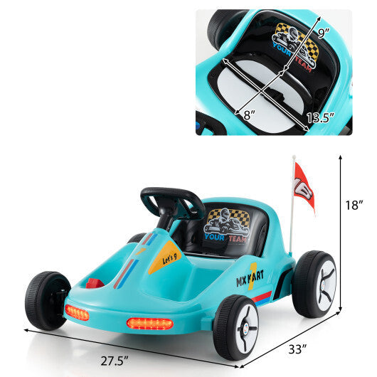 12V Electric Go Kart for Kids Race Toy with Remote Control and Music-Blue W2B