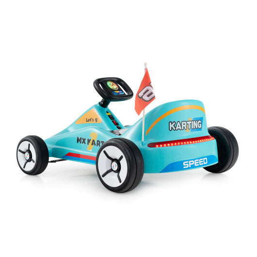 12V Electric Go Kart for Kids Race Toy with Remote Control and Music-Blue W2B
