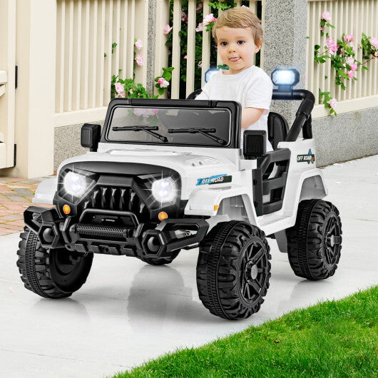 12V Kids Ride on Truck Car with Remote Control Threaded Wheels and 3 Speeds-White