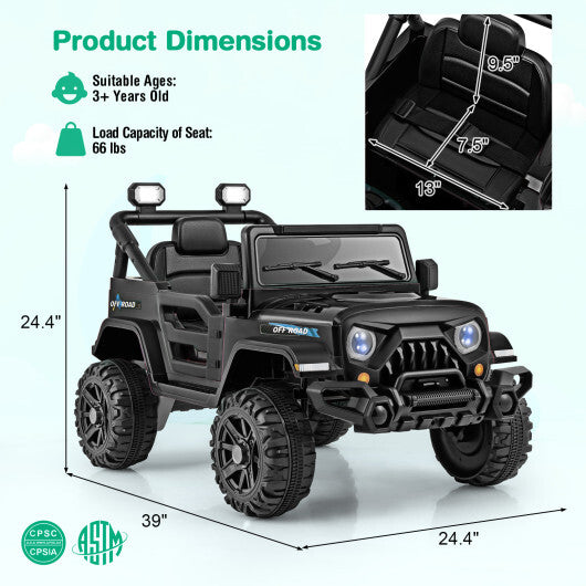 12V Kids Ride on Truck Car with Remote Control Threaded Wheels and 3 Speeds-White