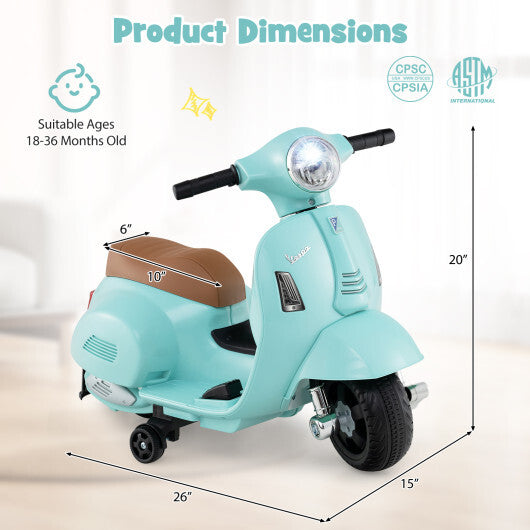 Kids Ride on Motorcycle Licensed Vespa with LED Headlight and Horn Sound-Green W2B