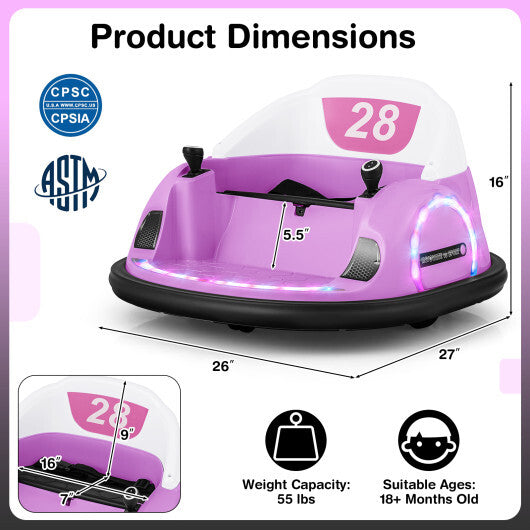 12V 360? Ride on Bumper Car for Toddlers with Remote Control-Pink W2B