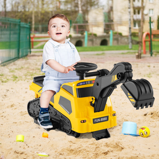6V Ride on Tractor 3-in-1 Electric Excavator with Adjustable Arms and Music-Yellow