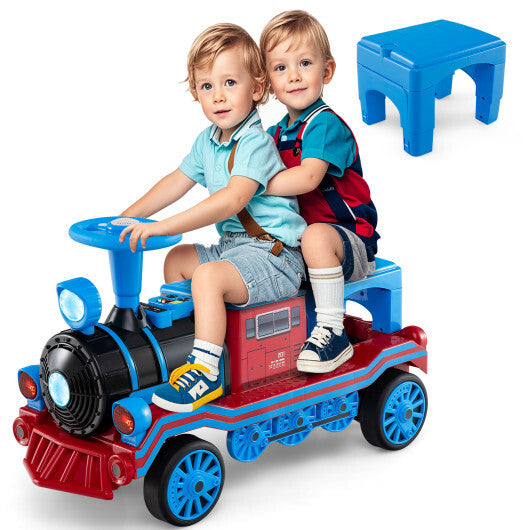 12V 2-Seater Ride on Toy with Train Whistle and Removable Chair-Blue