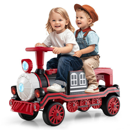 12V 2-Seater Ride on Toy with Train Whistle and Removable Chair-Blue