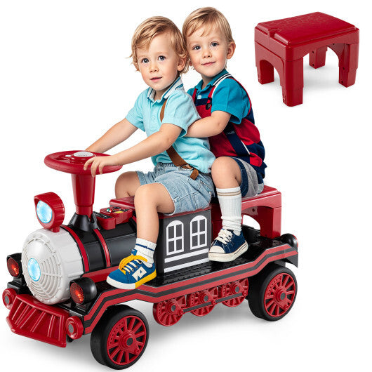 12V 2-Seater Ride on Toy with Train Whistle and Removable Chair-Blue