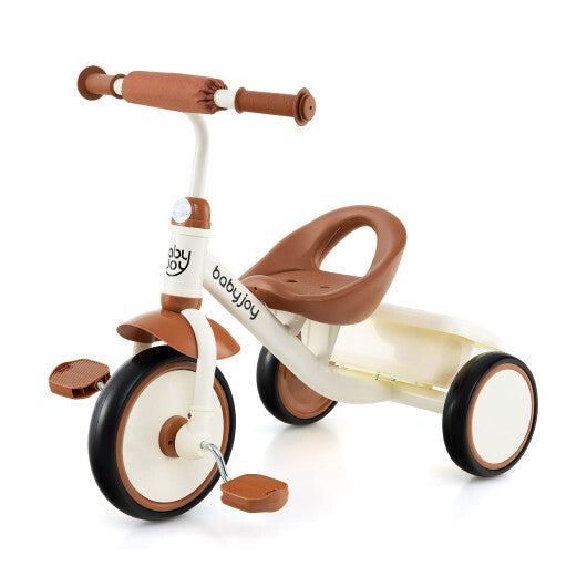 Toddler Tricycle Kids Trike with Adjustable Seat and Basket Aged 3-5 Years Old-Beige W2B