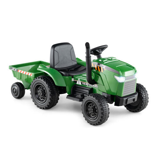 12V 2-in-1 Kids Ride On Tractor with Trailer and 3-Gear Shift-Grayish Green W2B