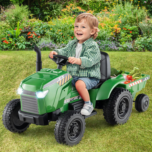 12V 2-in-1 Kids Ride On Tractor with Trailer and 3-Gear Shift-Grayish Green W2B