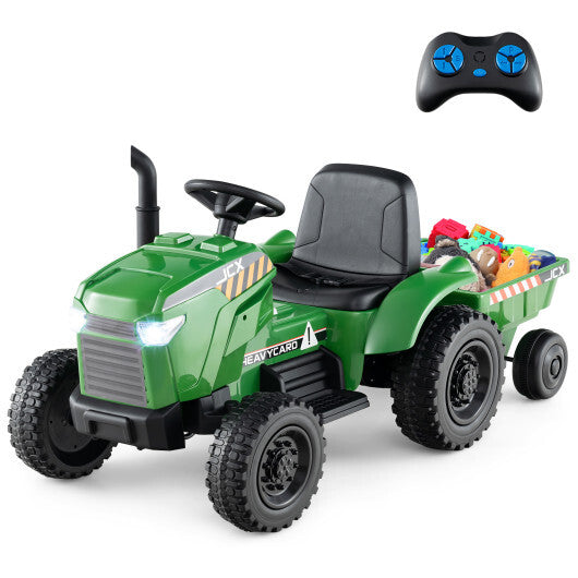 12V 2-in-1 Kids Ride On Tractor with Trailer and 3-Gear Shift-Grayish Green W2B