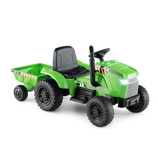 12V 2-in-1 Kids Ride On Tractor with Trailer and 3-Gear Shift-Grayish Green W2B
