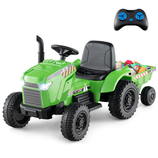 12V 2-in-1 Kids Ride On Tractor with Trailer and 3-Gear Shift-Grayish Green W2B